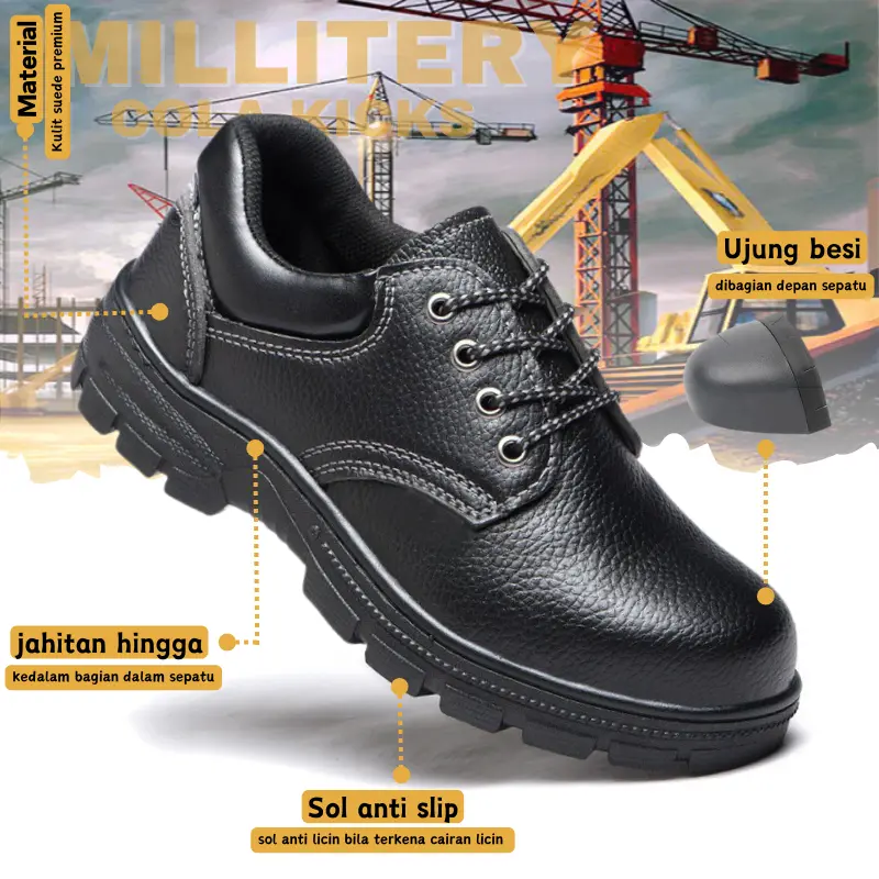 Sepatu Safety Ujung Besi Sepatu Boots Pria Proyek Kerja Pria Safety Shoes Jogger Kitchen Mekanik Spbu Bangunan Septi Tracking Hiking Outdor Anti Slip
