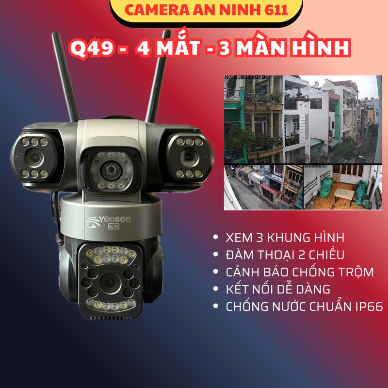  Camera wifi Yoosee Q49 PRO 4 MẮT KÉP 20.0MPX - Xem 3 màn hình cùng lúc  TẶNG HỘP KỸ THUẬT KHI MUA KÈM THẺ NHỚ    Kết nối WIfi nhanh chóng 