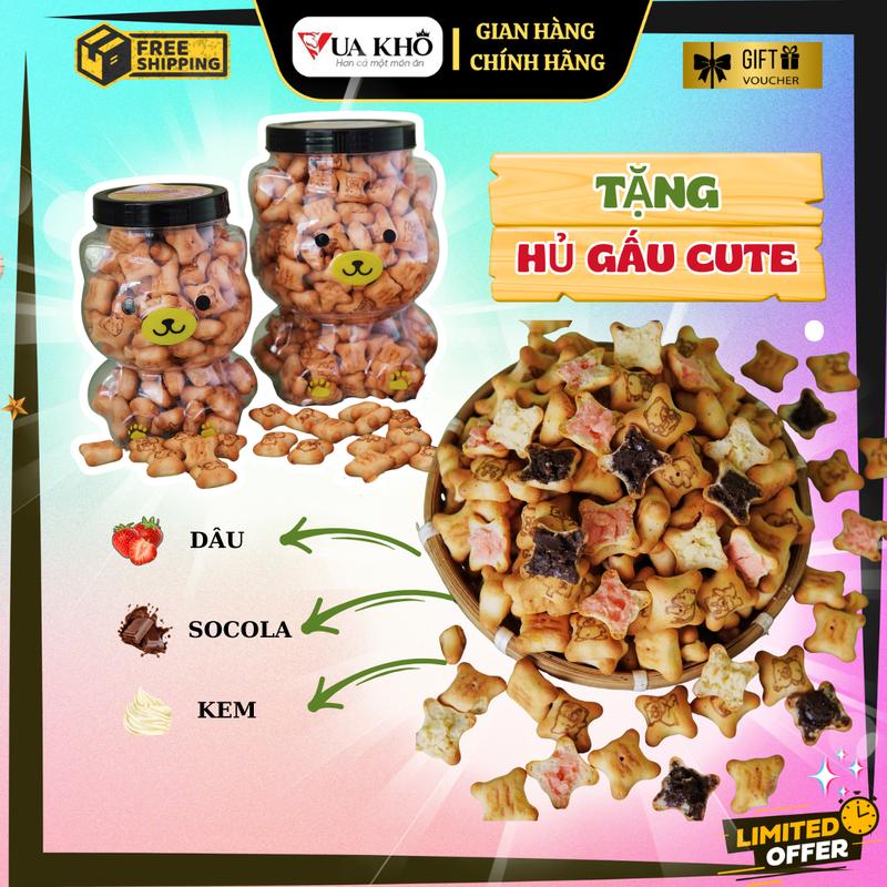 1KG Bánh gấu nhân kem Thái Lan 3 vị: Dâu Socola Kem sữa. Thơm giòn nhiều kem đồ ăn vặt snack