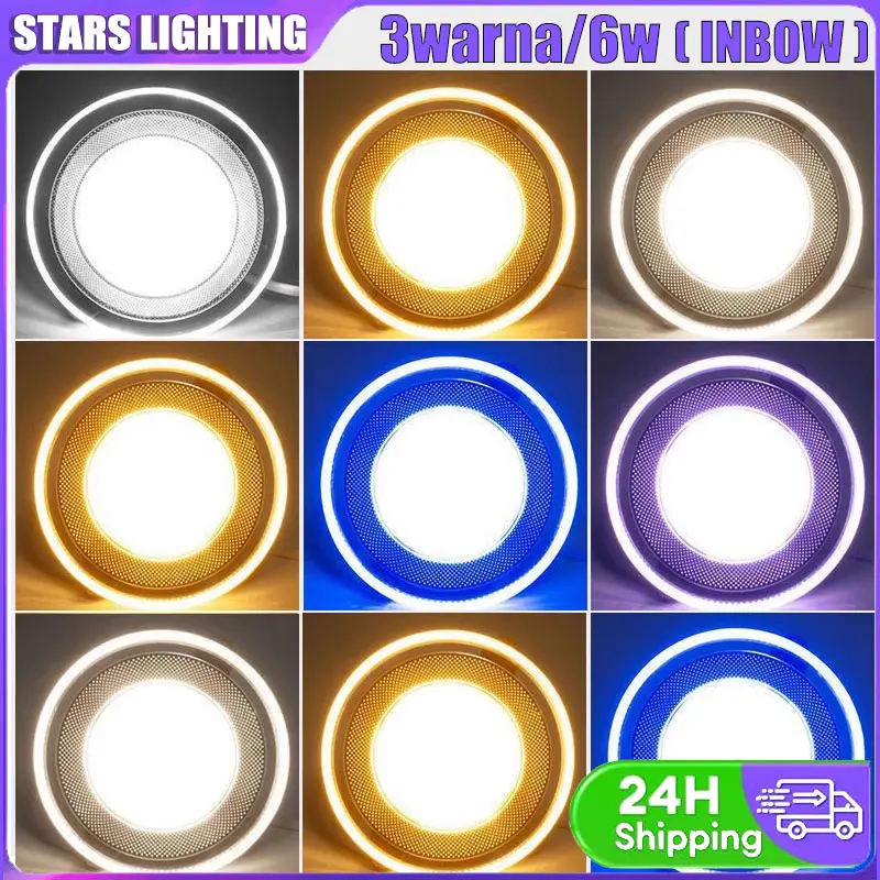 STARLIGHT LAMPU DOWNLIGHT LED 3 WARNA 6WATT/ KUNING BIRU UNGU / PUTIH KUNING WARMWHITE /Ambient Light/LAMPU PLAFON 10 CM