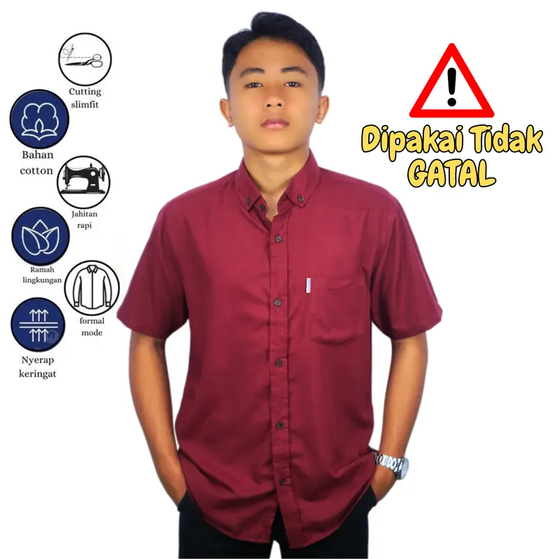 Kemeja Polos Pria Slimfit Casual Baju Formal Katun Distro Softblue Hitam Putih Panjang Tangan Garis Santai DHEEM Pendek Kerja Cowok Kerah Hem Kantor Navy lengan 6