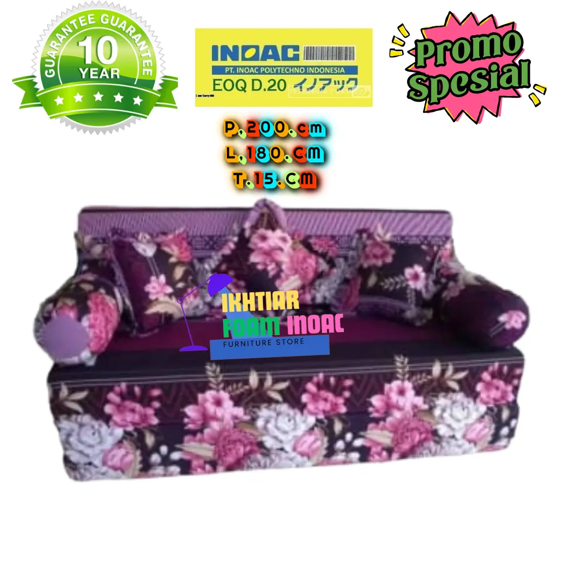 Sofa bed INOAC NOMOR 1 sofabed busa Inoac 200X180X15 CM bisa di lipat ruang tamu model minimalis Bantal Asli