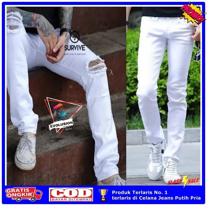 Celana Jeans Putih Skinny Stretch Pria Celana Putih Sobek Celana Sobek Putih Sobek Ripped Jeans Celana Sobek Celana Jeans Sobek Celan Sobek Pria 0