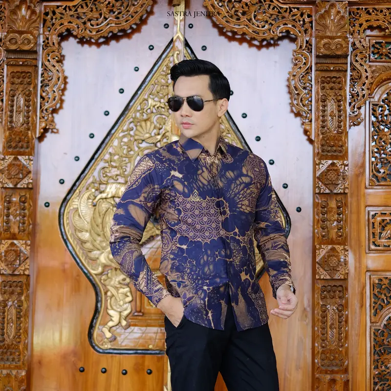 BATIK SASTRA JENDRA. BAJU BATIK PRIA LENGAN PANJANG MEWAH. MOTIF MARMER UNGU SBL22 2