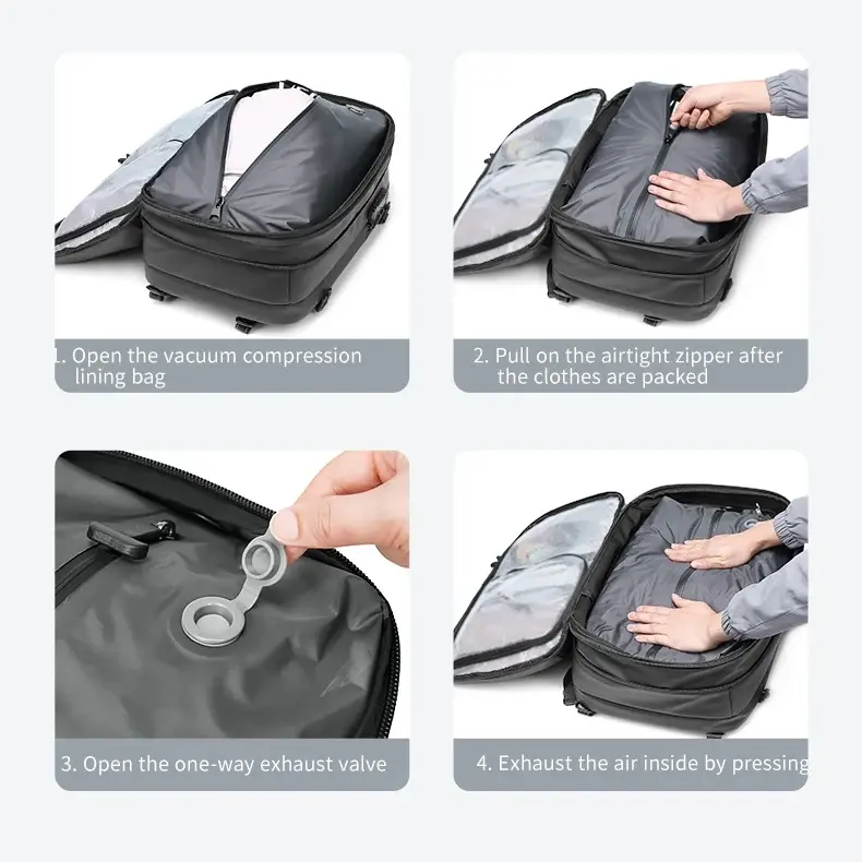 Ba lô túi khí du lịch, có bơm chân không, Airback có thể mở rộng, Khóa chống trộm, Túi hút chân không nén, dành cho nam và nữ, Dễ dàng mang theo trên máy bay 5