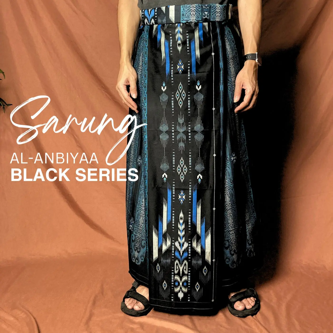 Sarung Al Anbiyaa Black Series bahan TR motif songket modern Muslim Dewasa Hitam