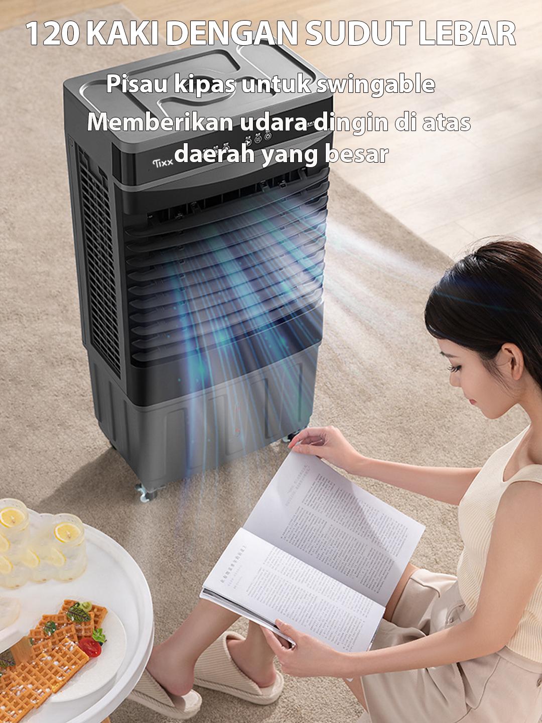 【COD】TIXX Air Cooler Kipas Angin Pendingin Udara Tangki Besar 10L/15L/40L dengan Es Kristal Refrigerasi Tiga Lapis Tirai Es Suplai Udara Sudut Besar Tiga Kecepatan Angin Humidifikasi Penyaringan Udara Dingin Portable Air Conditioners