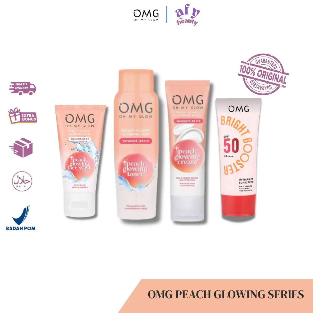 [READY] OMG PEACH GLOWING FACE WASH | OMG PEACH GLOWING TONER | PEACH GLOWING CREAM | OMG UV BARRIER SUNSCREEN SPF 50 PA++++ 25ML