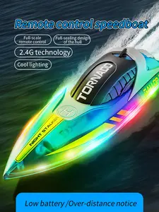 Rc Boat Toys High Speed With LED Light Rechargeable Waterproof Outdoor Water Speedboat Kids Toys Gifts