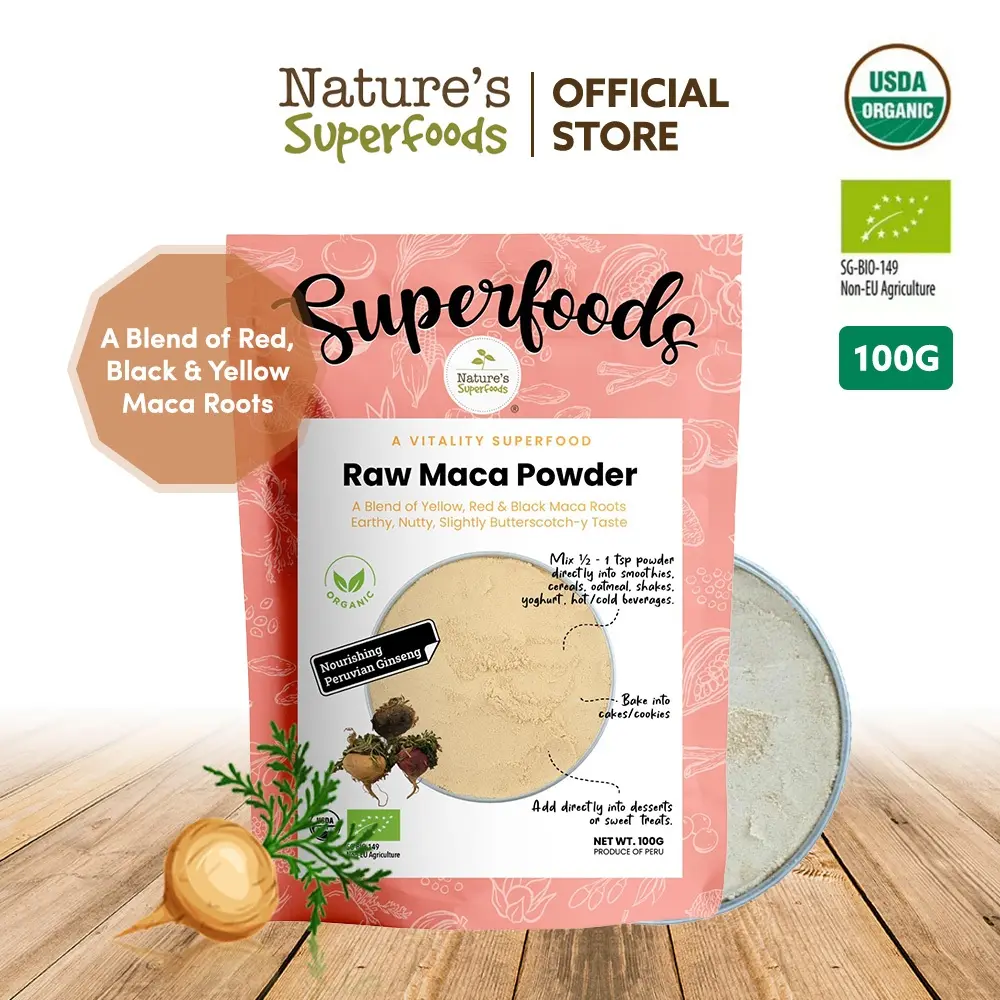 Nature's Superfoods Organic Raw Maca Root Powder 100g | Peruvian Ginseng l Energizing l Balances Hormones