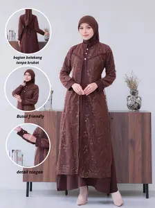 Gamis Brukat Kondangan Hayya Dress Jumbo Bahan Crinkle Mix Brukat Mewah Elegan