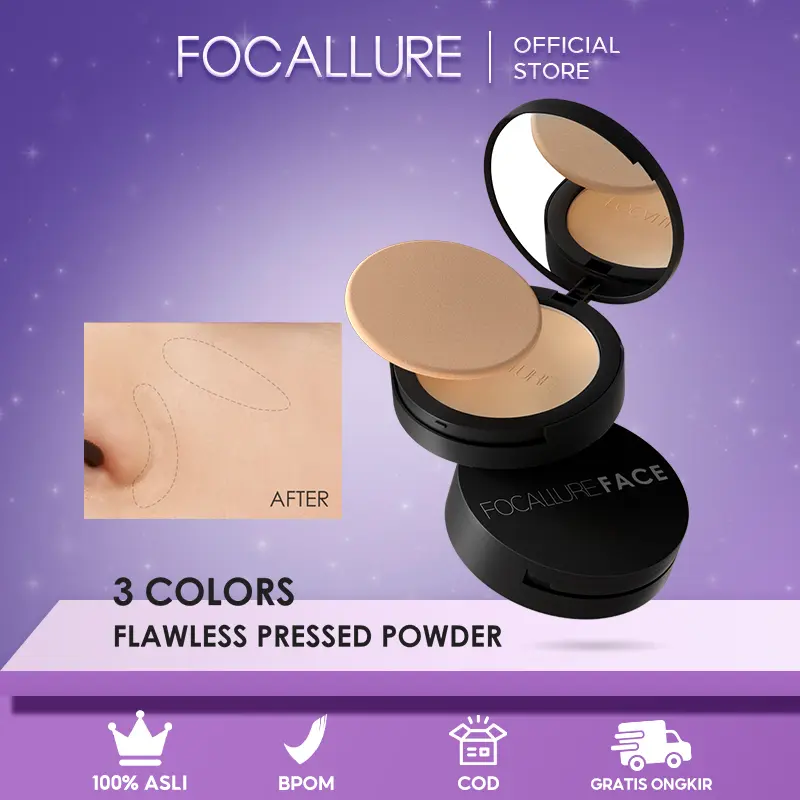 [Official] FOCALLURE Oil-control Powder Bedak Padat + Free Sponge