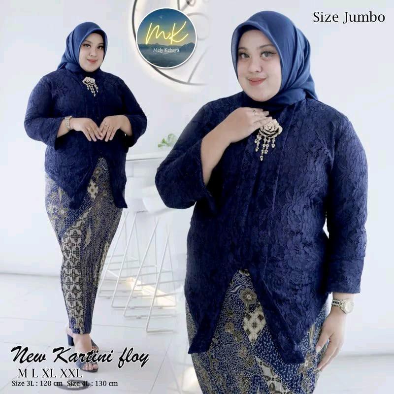 Setelan Kebaya Jumbo Ld 130 Baju Kebaya kondangan Big Size Floy Brokat Lengan 7/8 7