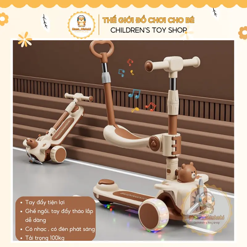 Xe Trượt Scooter 3in1 Cao Cấp Cho Bé Có Nhạc Đèn, Trọng Tải 100kg 7