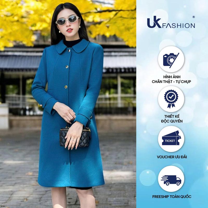 Áo Khoác Dạ Cổ Sen Dáng Dài UK Fashion Công Sở Nữ Sang Trọng Thanh Lịch Vải Mềm Mịn UKAK2411001