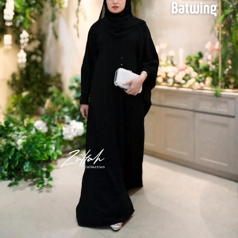 Zulfah Collection Abaya Hitam Turkey Helwa Batwing Gamis Syari Muslimah Jetblack Hitam. 4