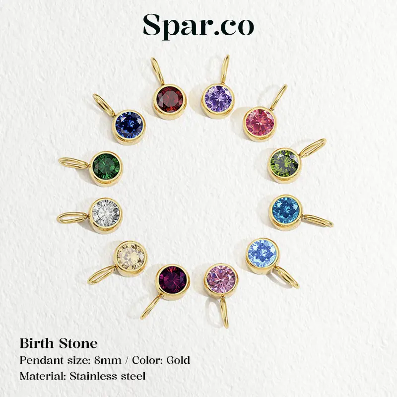 Spar.co DIY Custom 1 Rounded Birth Stone Charm Necklace - Kalung Rantai Titanium Emas Custom DIY Perhiasan Dengan 1  liontin Charm Bulan Kelahiran SP-AB1-003 5