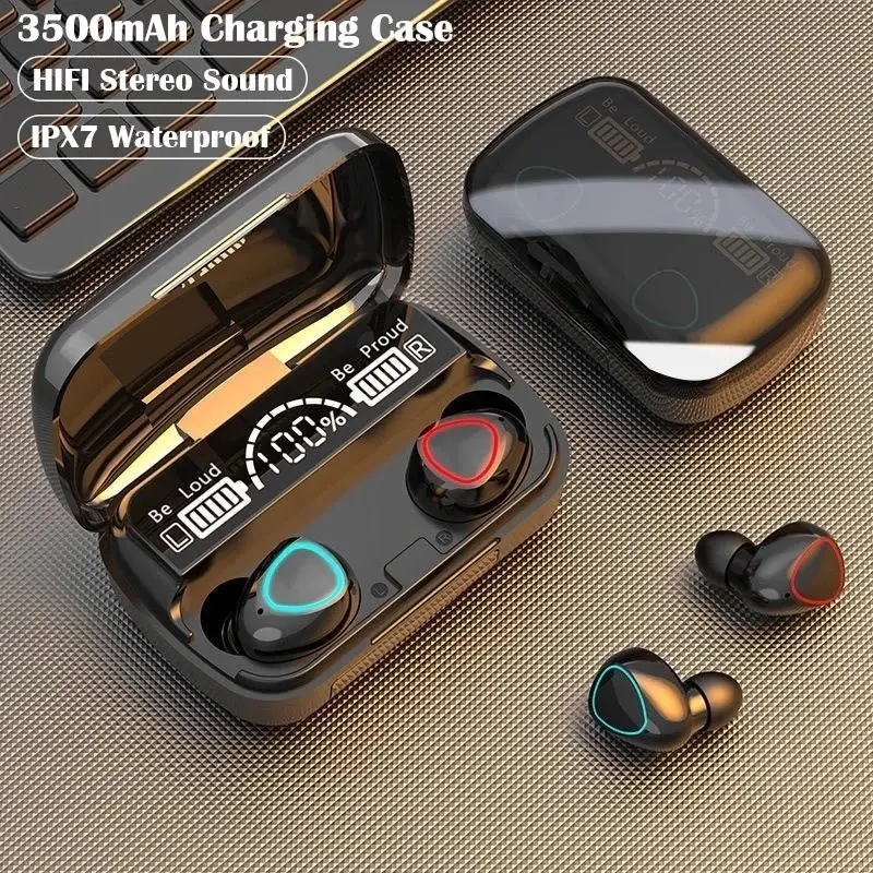 (COD) M10 Headset Bluetooth Full Bass Stereo 3500mAh Power Bank Wireless Earphone Tahan Air 4