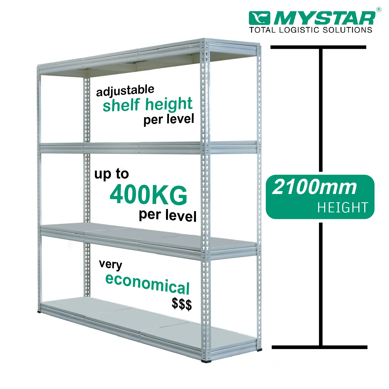 Original Advanced Adjustable MYSTAR Multiple Removeable Metal Shelves Boltless Rack for Bomb Shelter and Storeroom | 2100mm Height | Singapore Local Stock |