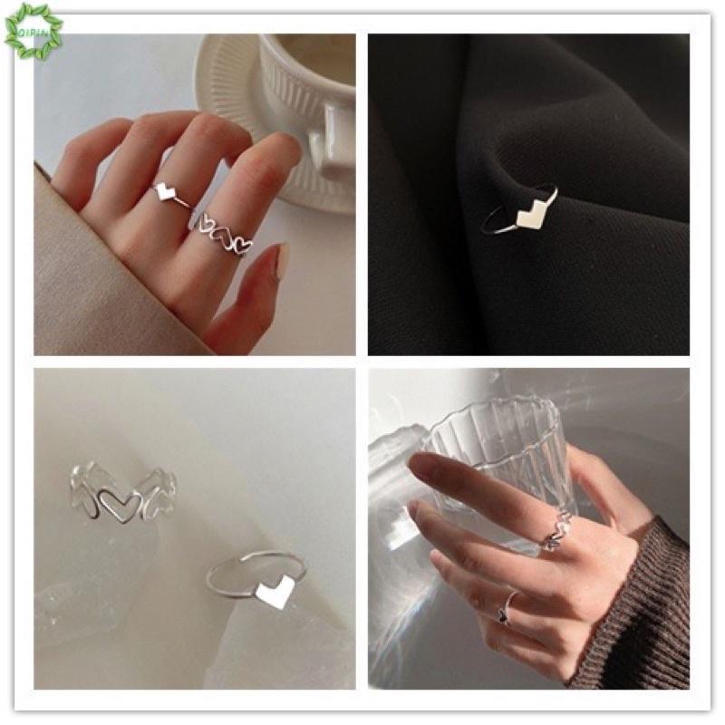 2in1 cincin multilive aesthetic ootd 2pcs / Set Cincin Terbuka Adjustable Motif Hati Aksen Hollow Untuk Perhiasan Wanita / Hadiah 2
