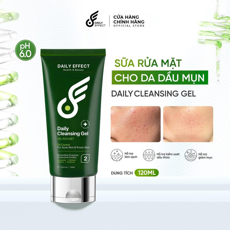  LIVESTREAM  Daily Effect Sữa Rửa Mặt Khổ Qua Diếp Cá 120ml - Gel Rửa Mặt Hỗ Trợ Làm Sạch Bụi Bẩn Dầu Nhờn Cải Thiện Mụn pH 6.0 Không Kích Ứng 