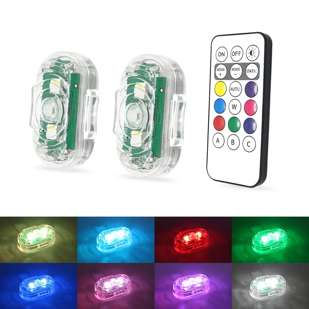 1/2/4pcs Car Strobe Light 8Color Remote Motorcycle Flash Led Anti-collision Warning Lamp Waterproof Wireless Remote Control For Car Bike