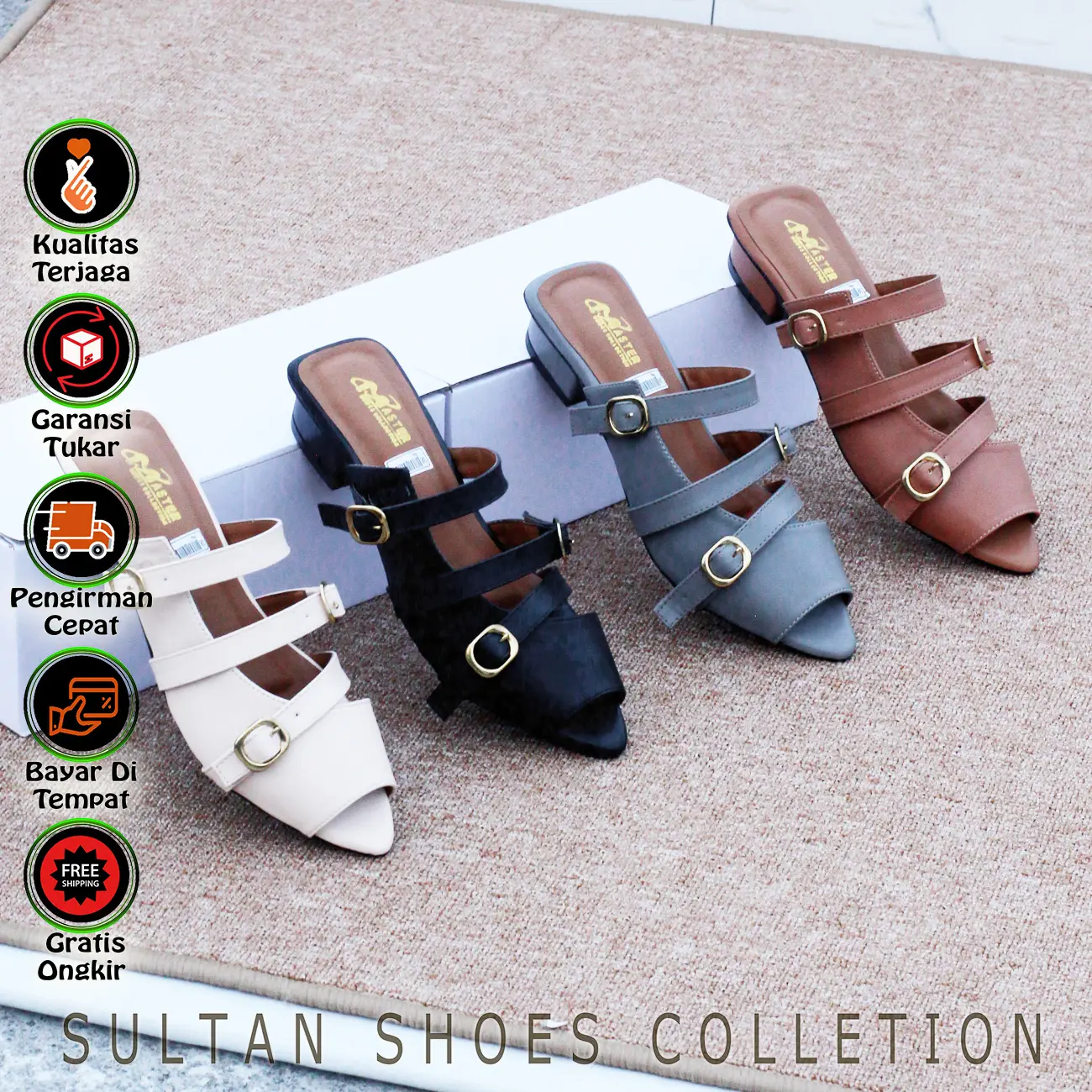 SULTAN SHOES | Flatform Sepatu Wanita Slip On Flat Tali Gesper Hak Tahu 3 cm Sandal Mules Slop Pesta Weeding Kekinian Terbaru Sendal Flatshoes  Selop Cewek  Elegan Korean Style Trendy Wisuda Kondangan
