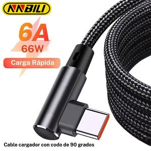 Cable de Carga Rápida USB Tipo C 6A 66W, Cable de Cargador para Juegos con Ángulo Recto de 90 Grados, Accesorios para Teléfonos Compatible con Samsung Huawei OPPO VIVO POCO