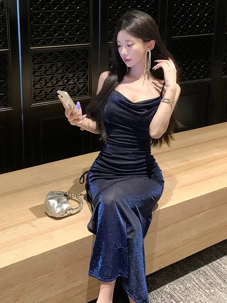 25018 summer dark blue off shoulder prom press body dress elegant midi dress Korean fairy style sleeveless formal gown for women satin bridesmaid dress spaghetti strap slim womenswear - TikTok Shop Philippines 25018 summer dark blue off shoulder prom press body dress elegant midi dress Korean fairy style sleeveless formal gown for women satin bridesmaid dress spaghetti strap slim womenswear - TikTok Shop Philippines