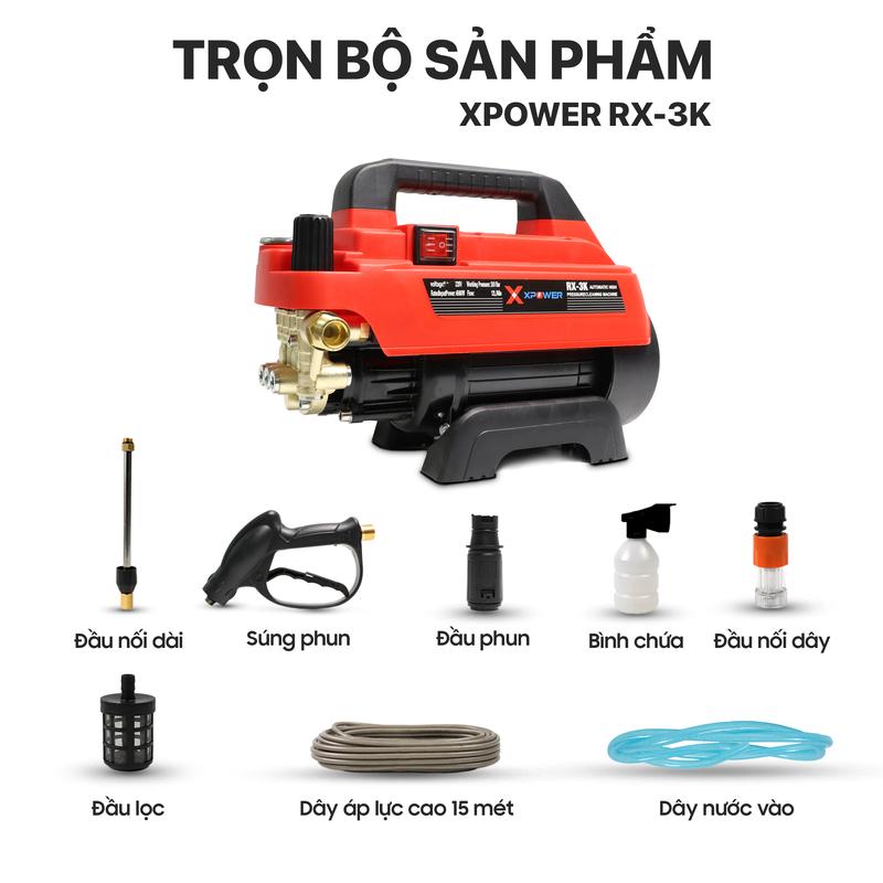  Máy Rửa Xe chính hãng XPOWER RX-3K 4500W Áp Lực Cao,Có Chỉnh Áp,Máy xịt rửa Điều Hòa,tặng bình bọt tuyết 
