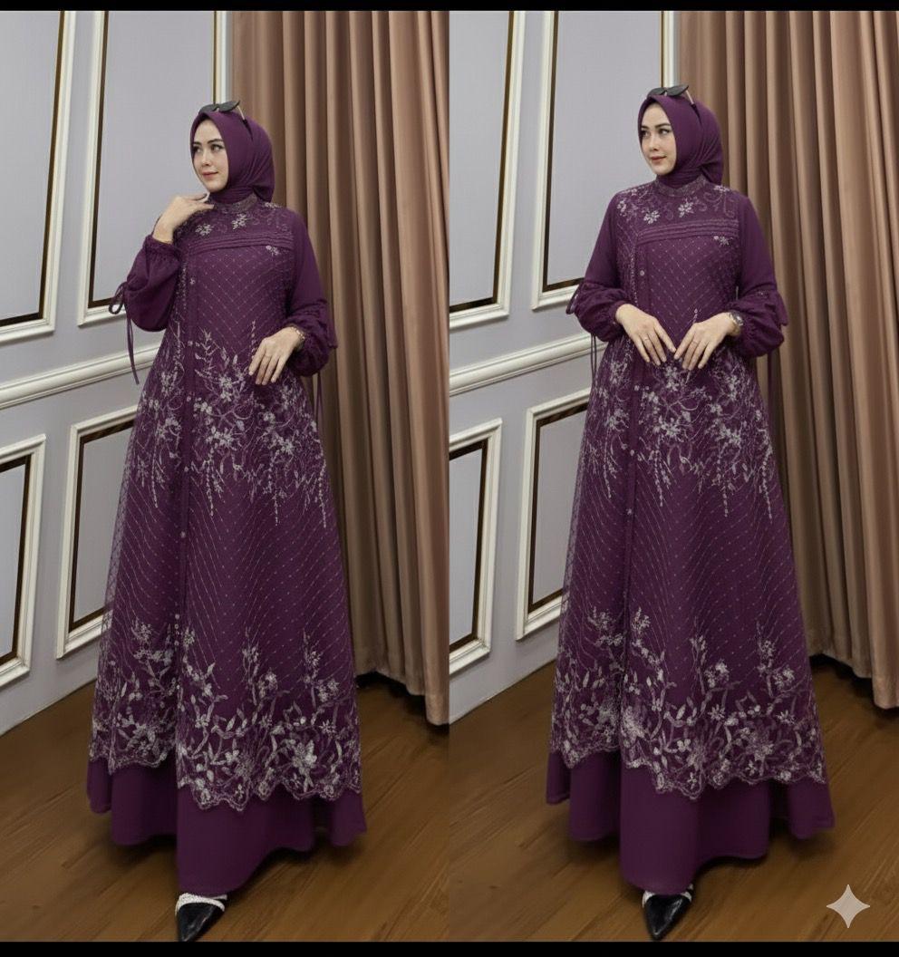 Gamis Ciara Maxi Bahan Ceruty Babydoll Premium Full Furing Motif Brukat Hiasan Mutiara Swaroski Termewah Terbaru 2026 Lebaran Gamis Brokat Kondangan Elegan Wanita Dewasa Dress Pesta Panjang Remaja Viral Muslim Ceruti