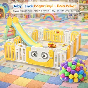 Baby Fence Pagar Bayi + Bola Paket Hemat – Pagar Mainan Anak Kokoh & Aman | Play Fence M1208 + Perosotan