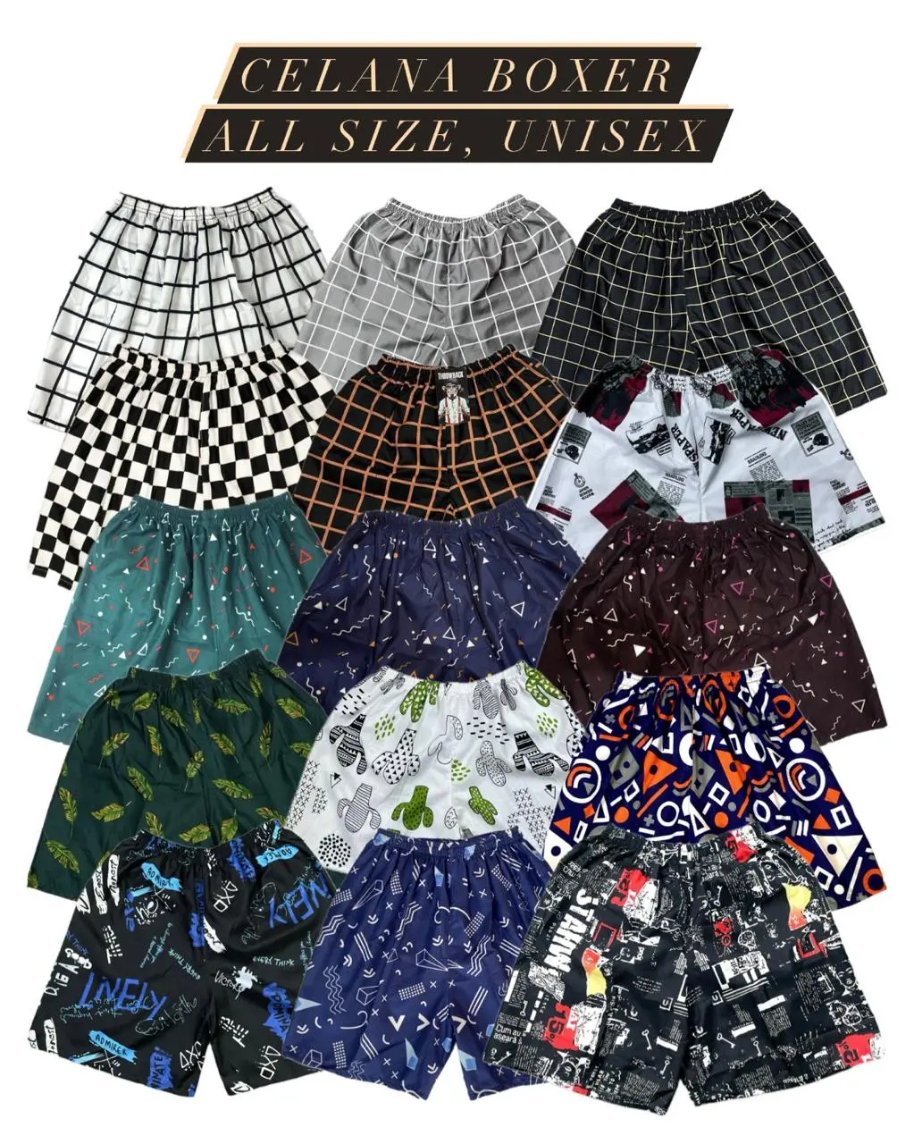 Celana Boxer/Celana Pendek /Celana Santai/Dalaman Celana 5PCS Paket Bundling Unisex Pria/Wanita , Motif ABSTRAK, Motif KOTAK-KOTAK, Motif KLASIK, MOTIF KARAKTER