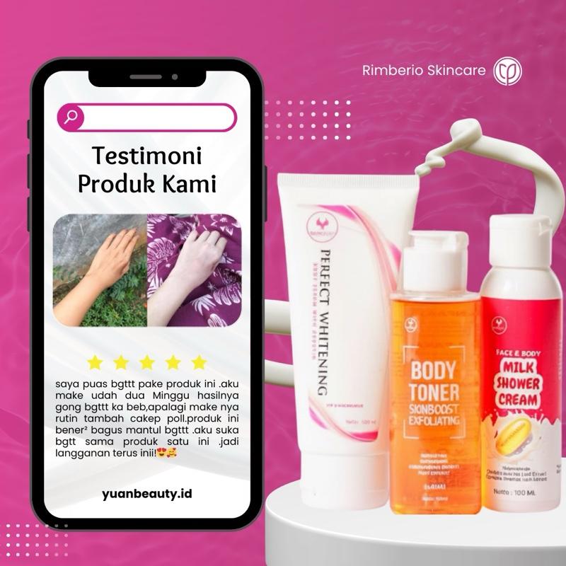 yuanbeauty paket lengkap hemat BODY TONER, MILK SHOWER CREAM , BODY SERUM WITH ARBUTIN