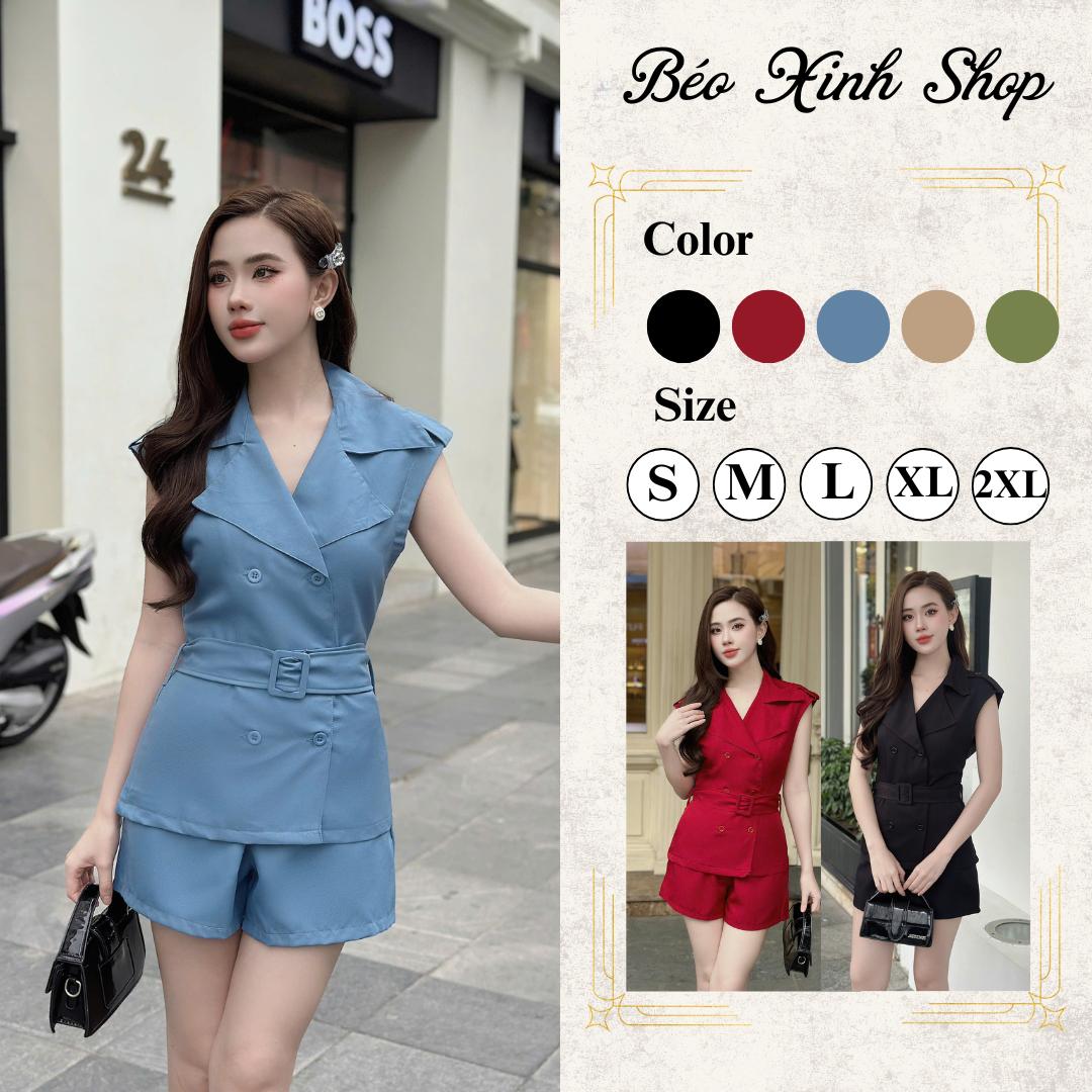 Set Cổ Vest Đai Eo Tay Ngắn Vải Cotton Lạnh 40 - 95Kg Có Bigsize - A.1461