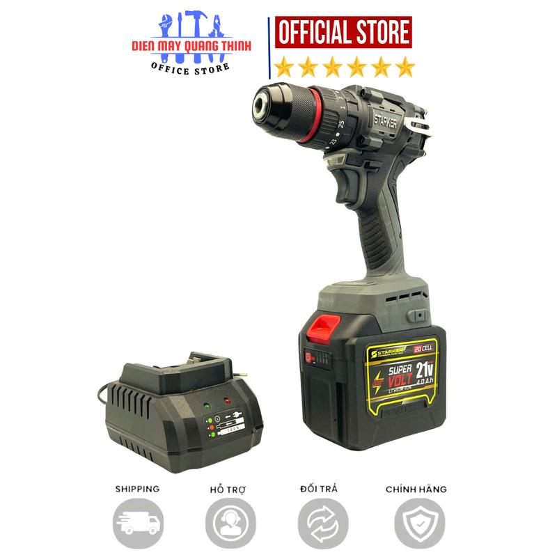 DEAL Máy Khoan pin STARKER SK-DR1060GR 10li kèm 1 Pin 20cell Động Cơ Không Chổi Than Khoan Pin 3 Chức Năng Chân Pin Phổ Thông