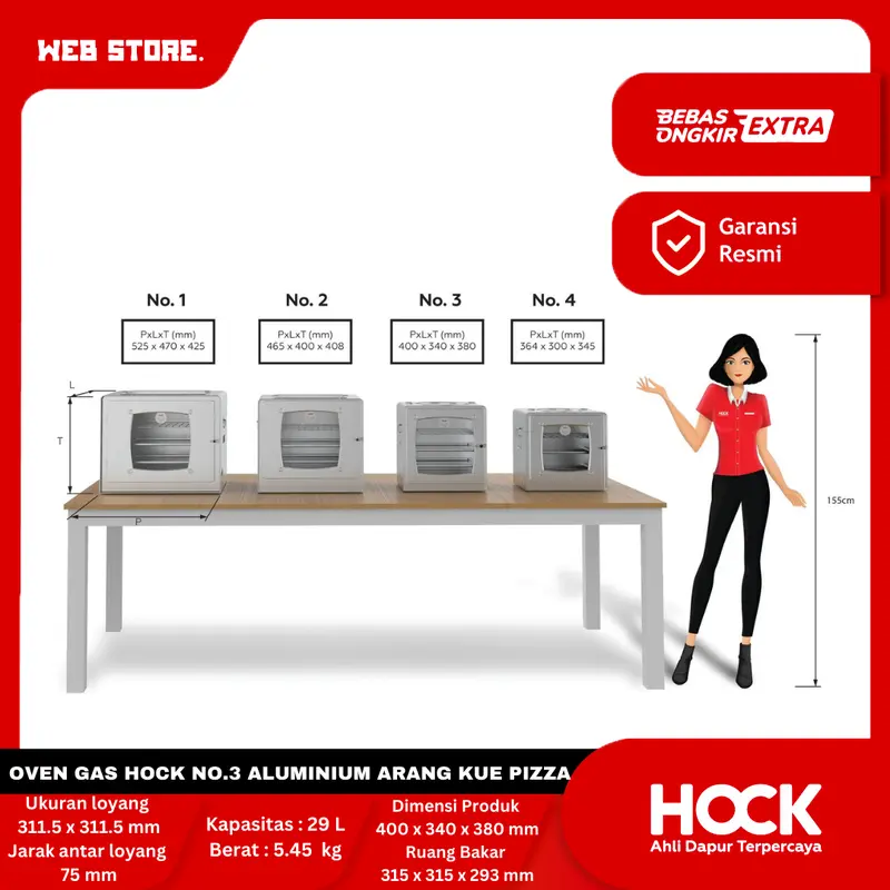 HOCK Oven Kompor Gas Tangkring Alumunium No 3 Panggangan Roti Kue Bolu Baking Pizza 3 Susun 2