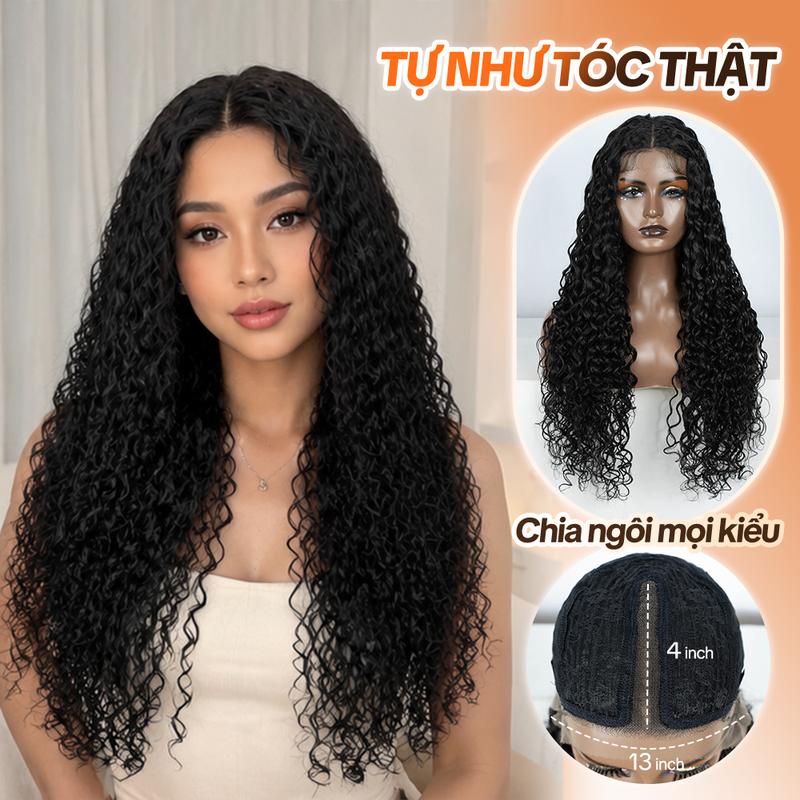 Tóc giả ren ở phần trước đầu, độ sóng sâu 30 inch, màu vàng trà sữa nhạt - tóc…