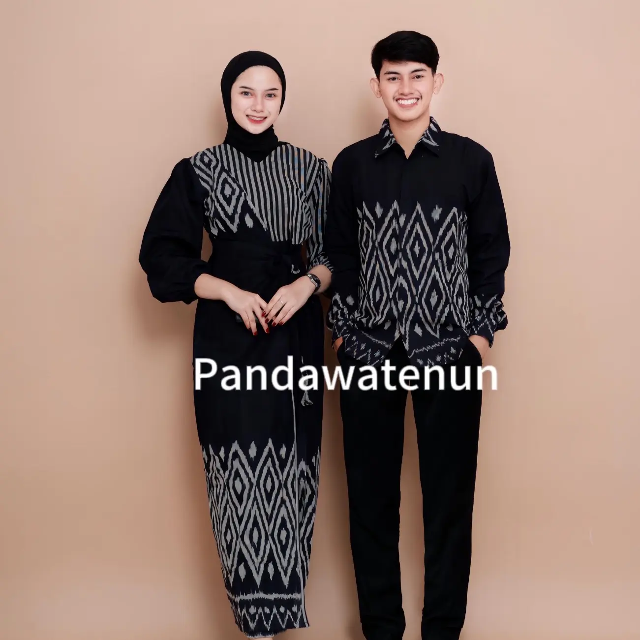 Set couple Dres tenun Marline Black zig zag