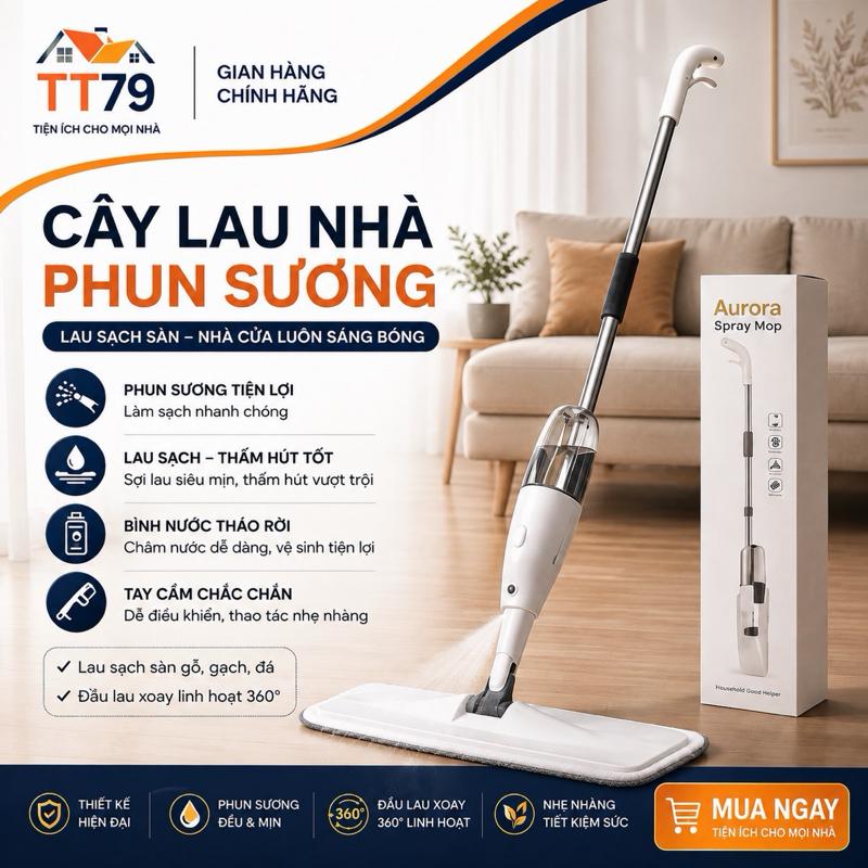 Cây Lau Nhà Phun Sương Xoay 360 Độ Có Bình Xịt Nước Lau Sàn Thông Minh Làm Sạch thùng nhựa abs có thể xoay