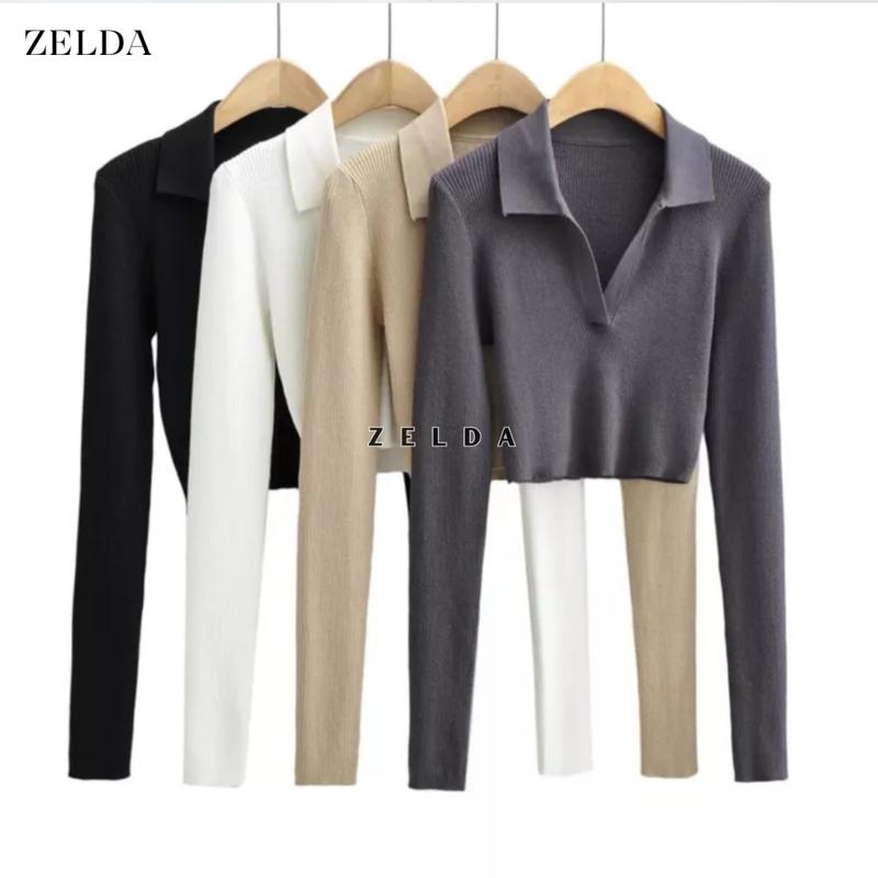 Zelda - Grace Crop Top Long Sleeve V Kaos Crop Top Lengan Panjang V CTLS 008 0