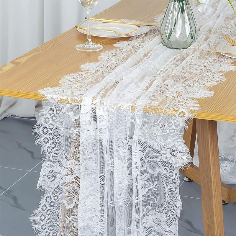 Product Introduction of 10FT Embroidered Floral Lace Table Runner Vintage White/ Black Wedding Dining Table Decorations Table Cover For Wedding Party 20
