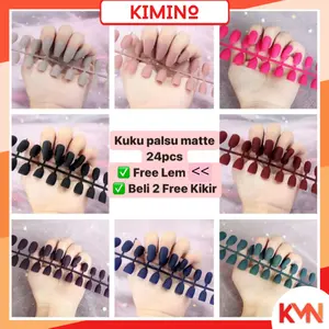 KMN Set 24pcs Kuku Palsu Matte FREE LEM Kuku Palsu Tangan Panjang Murah Fake Nail Art Manicure Cat Polish