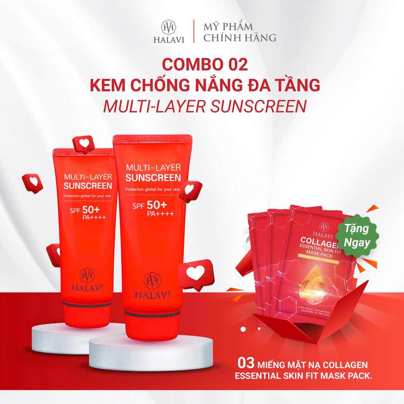   Mua 2  tặng 3 miếng mặt nạ Collagen Essential Skin Fit Mask Pack   KEM CHỐNG NẮNG ĐA TẦNG MULTI-LAYER SUNSCREEN 