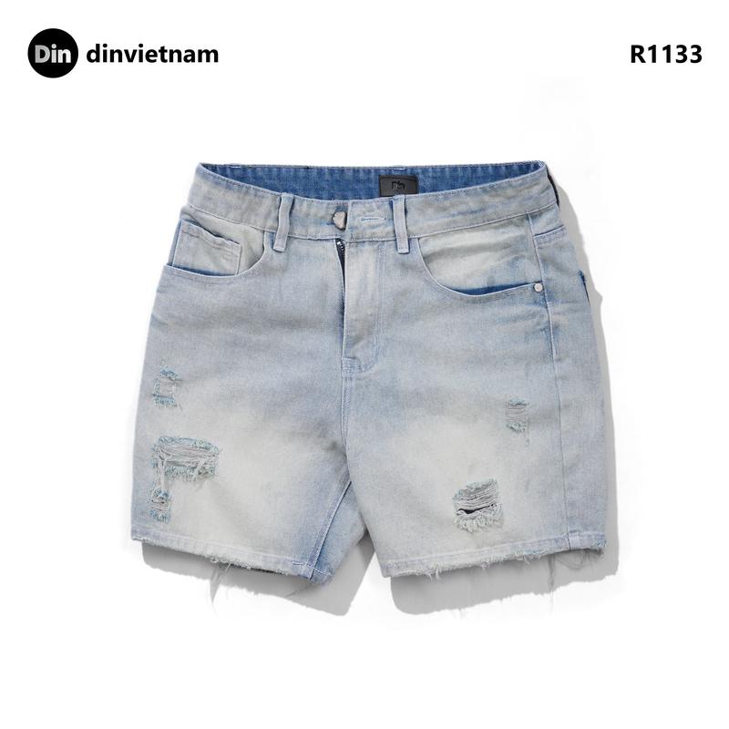  Quần Short Jeans Nam R1133 Xanh Sáng – Form Trên Gối Rách Nhỏ Cá Tính Dễ Phối Đồ – Phong Cách Streetwear Trẻ Trung DIN VIETNAM 