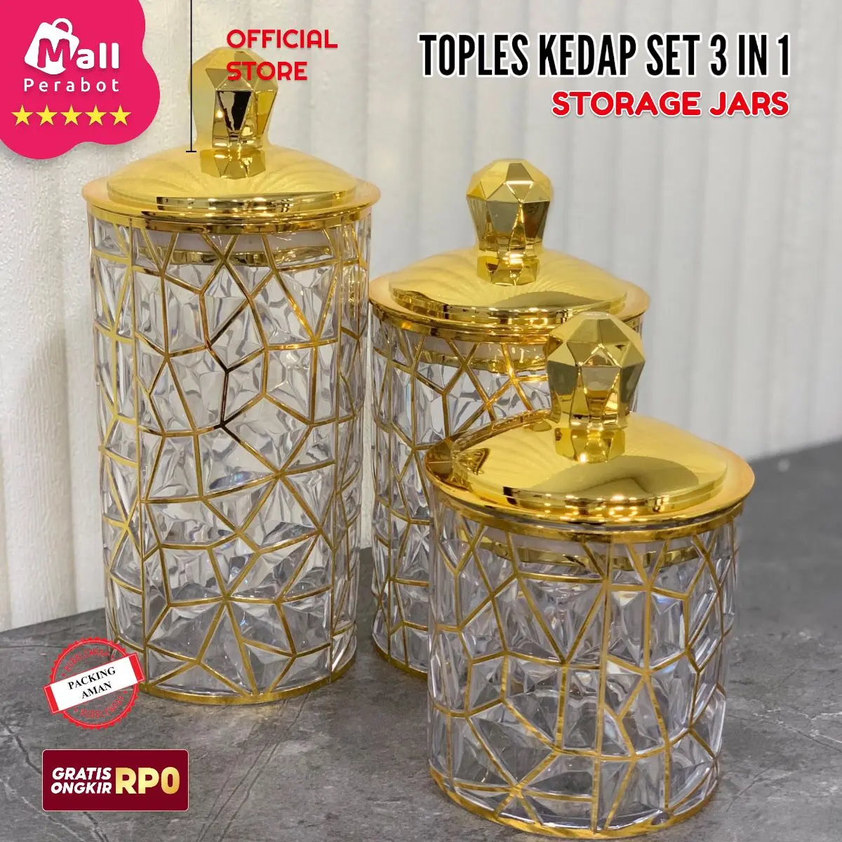 Mall Perabot | Toples Akrilik Kedap Udara | Toples Gagang Set 3 in 1 | Stoples Jars Penyimpanan Makanan / Snack / Kue