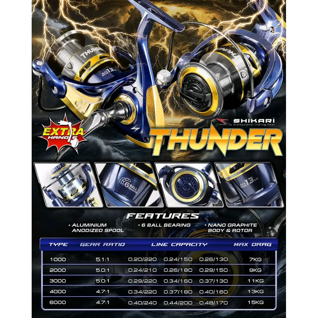 Reel Spinning Shikari Thunder 1000 s/d 6000 + FREE HANDLE