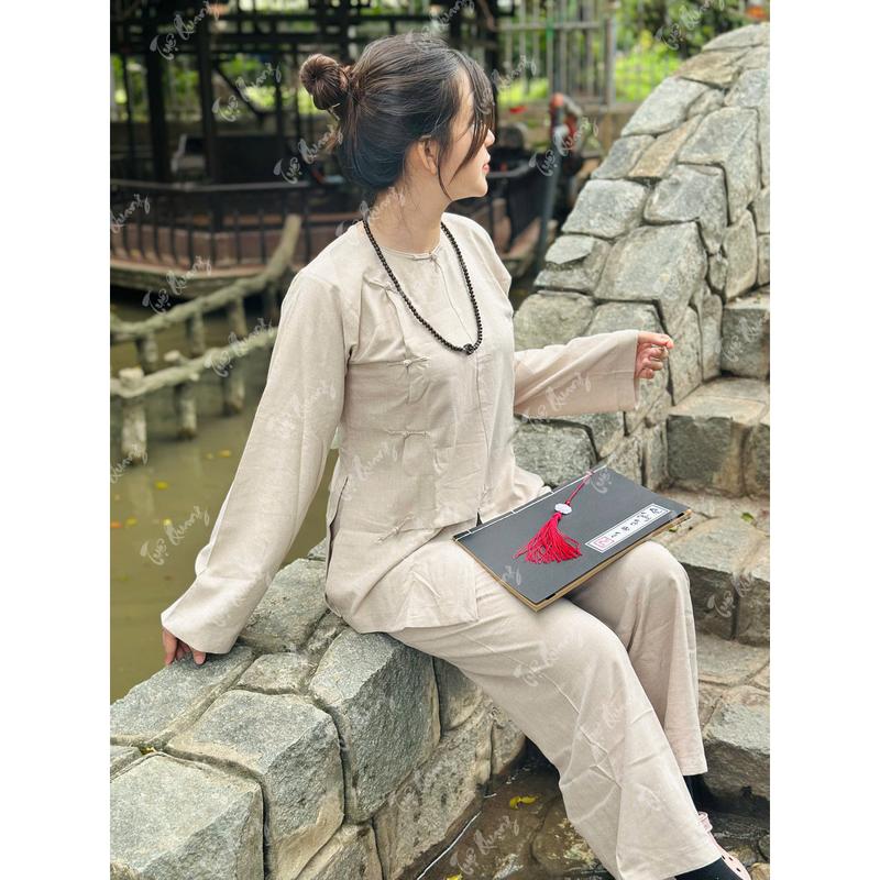 Bộ vạt hò Phật Tử tà ngắn dáng rộng vải Linen cao cấp loại 1 mịn mát - Pháp phục Tu sĩ - Đồ lam đi chùa