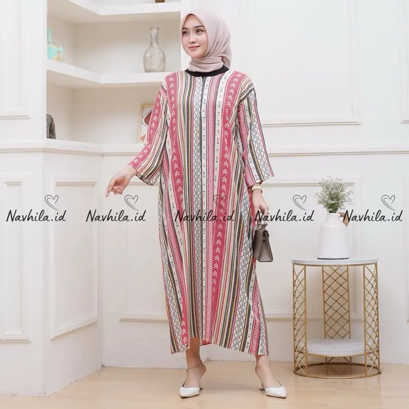 Navhila - Daster Motif Kekinian Tangan 3/4 Katun Rayon Gamis Nyaman Panjang Wanita Bumil Zipper Busui Basic Daily Santai 6