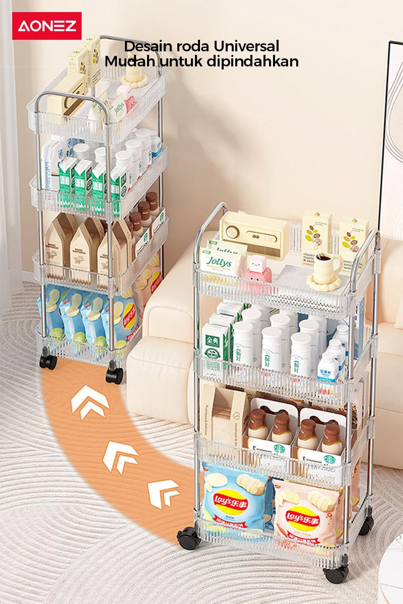 Product Introduction of 【SPESIAL Live COD 24 Shipping】AONEZ Rak Troli Susun Stainless steel RakKosmetik Serbaguna Rak kamar mandi Rak Salon Trolley Dengan Keranjang jaring akrilik transpara rak meja aesthetic 7